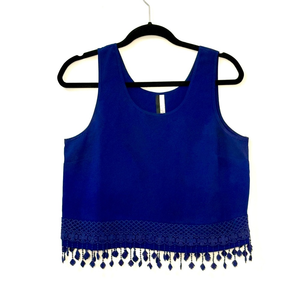 Kensie Cobalt Blue Fringed Crop Top - M